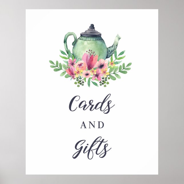 Poster Cartes de théière Aquarelle et enseigne de douche  (Devant)