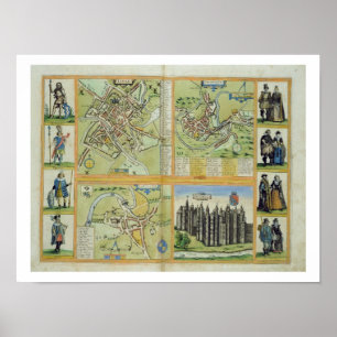 Poster Cartes de York, Shrewsbury, Lancaster et Richmond,