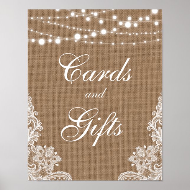 Poster Cartes Dentelles Rustiques Mariage Burlap (Devant)