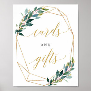 Poster Cartes d'or vert eucalyptus et cadeaux signe de na