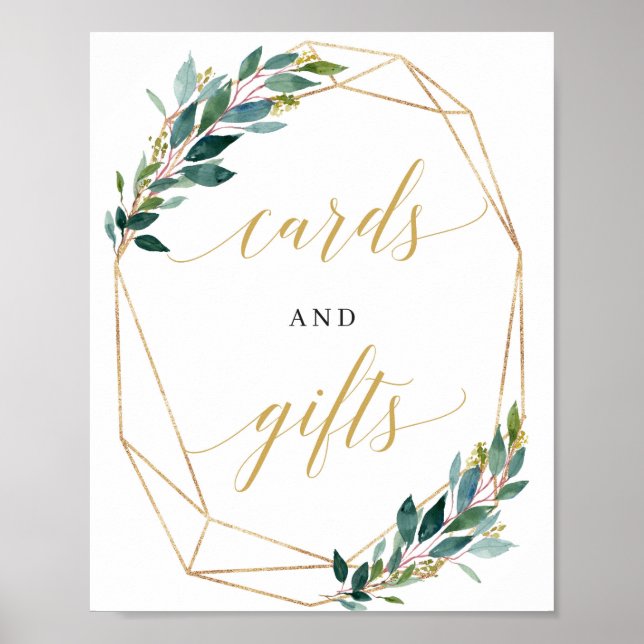 Poster Cartes d'or vert eucalyptus et cadeaux signe de na (Devant)