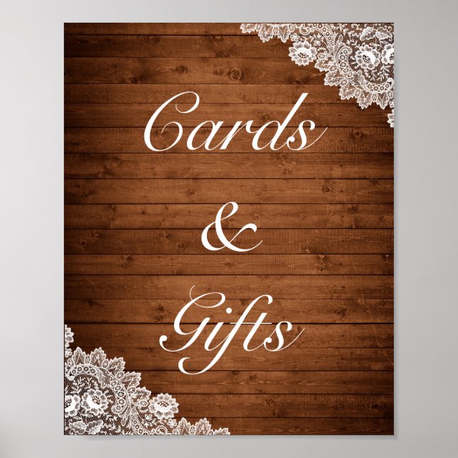 Poster Cartes en bois rustique et en dentelle blanche Mar (Devant)
