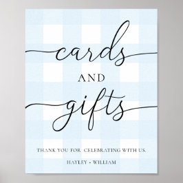 Poster Cartes En vichy bleues et cadeaux