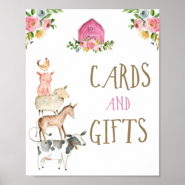 Poster Cartes et cadeaux Animaux de ferme Grange Fille An (Devant)