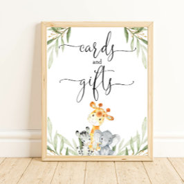 Poster Cartes et cadeaux animaux safari baby shower