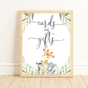 Poster Cartes et cadeaux animaux safari baby shower