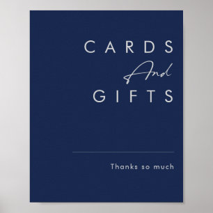 Poster Cartes et cadeaux argentés bleu marine minimaliste