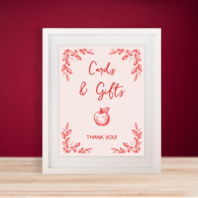 Poster Cartes et cadeaux Baby shower à main de pomme tiré (Cards & Gifts Apple Hand Drawn Baby Shower Poster)