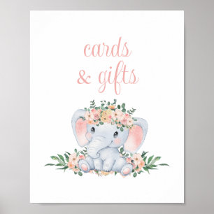 Poster Cartes et cadeaux Baby shower Eléphant Rose Cute