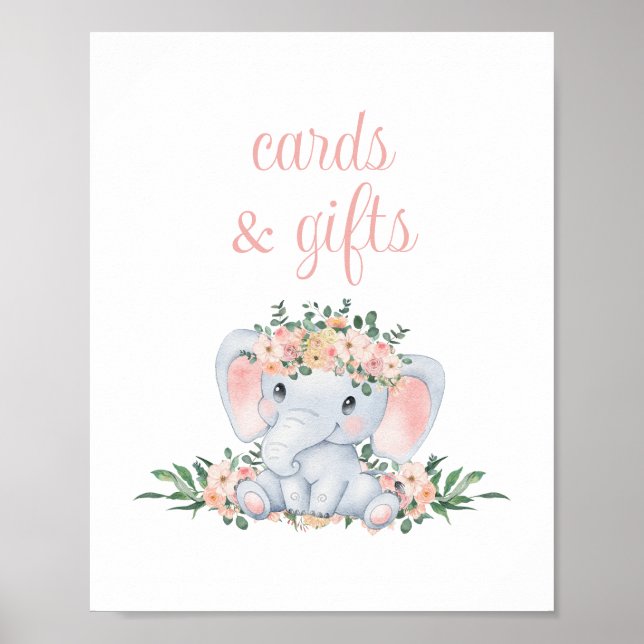Poster Cartes et cadeaux Baby shower Eléphant Rose Cute (Devant)