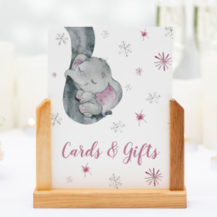 Poster Cartes et cadeaux Baby shower rose éléphant fille 