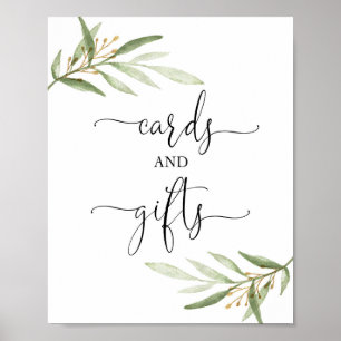 Poster Cartes et cadeaux baby shower signe vert or