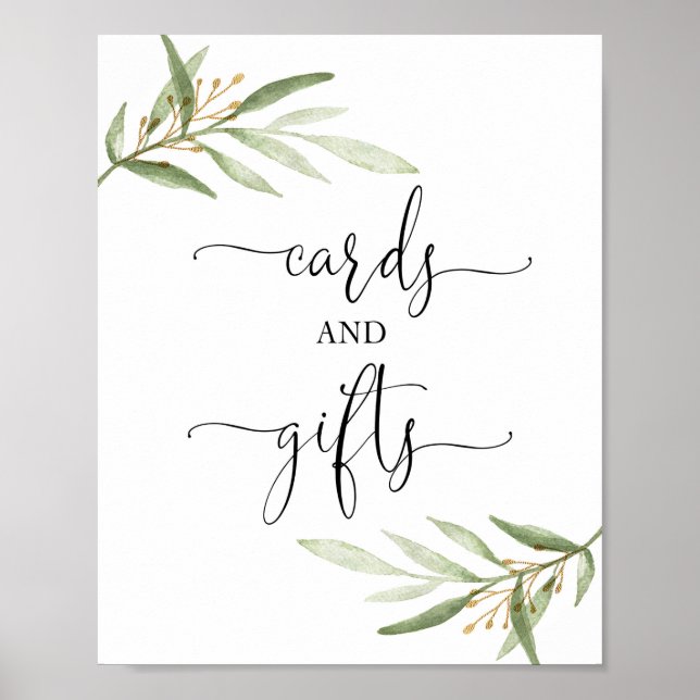 Poster Cartes et cadeaux baby shower signe vert or (Devant)