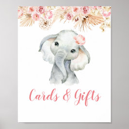 Poster Cartes et cadeaux Baby showers de fille rose Boho 