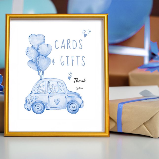 Poster Cartes et cadeaux Ballons Bleus et voiture Anniver (Cards and Gifts sign - from my Car and Balloons Valentine Birthday Collection)