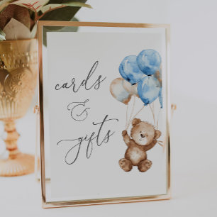 Poster Cartes et cadeaux Bleu Baby shower Ours Teddy Sign