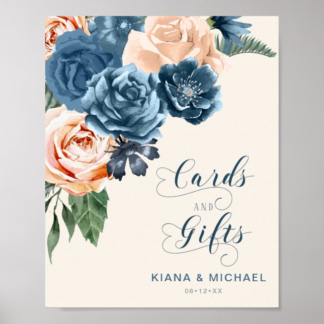 Poster Cartes et cadeaux bleu/pêche rose ID584 (Devant)