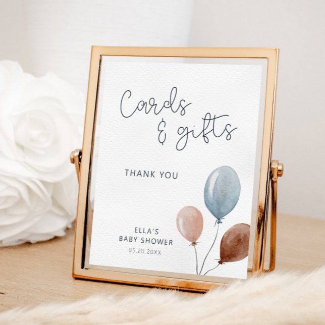 Poster Cartes Et Cadeaux Bleu Tan Ballons Signer (Créateur téléchargé)