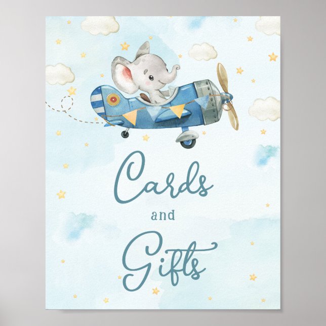 Poster Cartes et cadeaux bleus pour l'aventure Eléphant (Devant)
