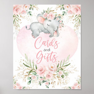 Poster Cartes et cadeaux Blush Floral Elephant Baby showe