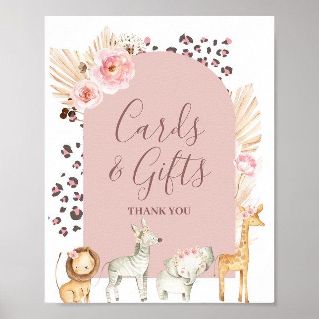 Poster Cartes et Cadeaux d'Animaux de Safari Boho Pampas  (Devant)