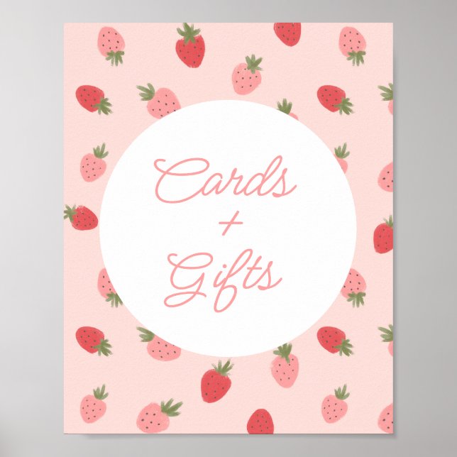Poster Cartes et cadeaux d'anniversaire aux fraises roses (Devant)