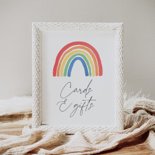 Poster Cartes et cadeaux de Baby shower arc-en-ciel neutr