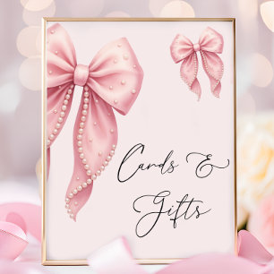 Poster Cartes et Cadeaux de Baby Shower Élégant Ruban Ros