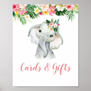 Poster Cartes et cadeaux de Baby shower pour fille élépha