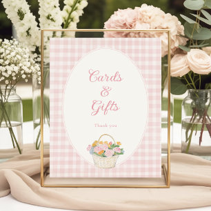 Poster Cartes et Cadeaux de Baby Shower Rose à Carreaux