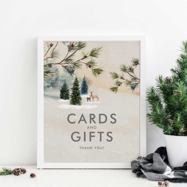 Poster Cartes et cadeaux de Baby shower Woodland d'hiver (Forest Woodland Baby Shower Cards and Gifts Sign )