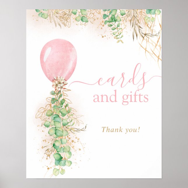 Poster Cartes Et Cadeaux De Balloon De Girl Gold Eucalypt (Devant)