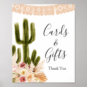 Poster Cartes et cadeaux de cactus boho fleurs roses d'he