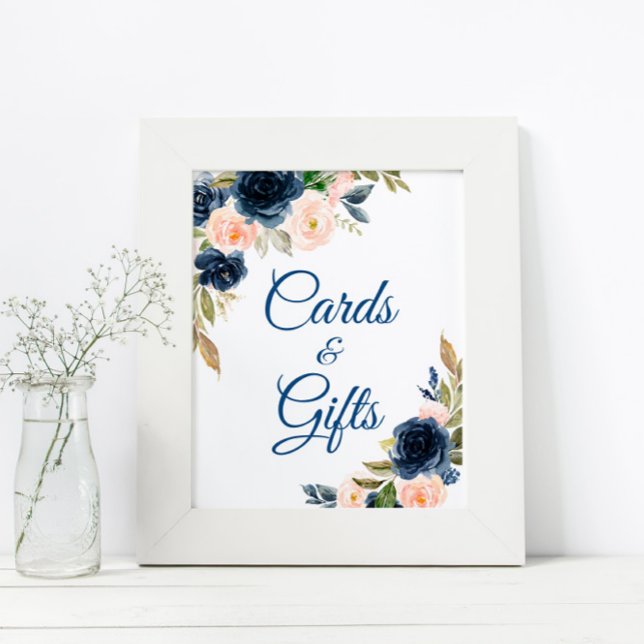 Poster Cartes et Cadeaux de Fête de Fleurs Bleu Marine et (Créateur téléchargé)