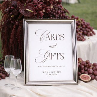 Poster Cartes et Cadeaux de Mariage Blancs et Marrons Aff