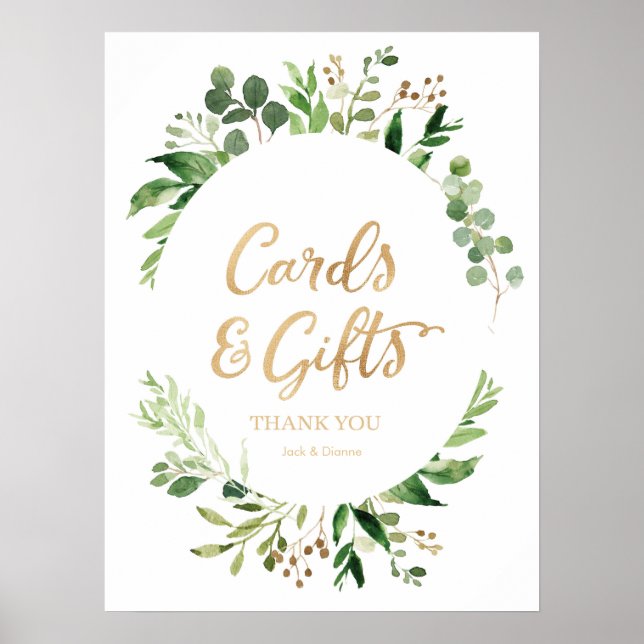 Poster Cartes et cadeaux de mariage de verdure panneau de (Devant)