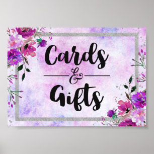Poster Cartes et cadeaux de mariage floraux et argentés v