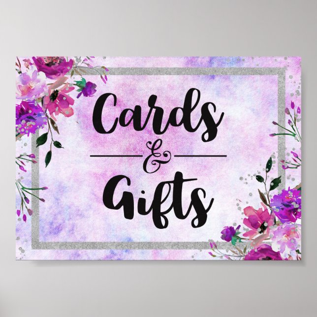 Poster Cartes et cadeaux de mariage floraux et argentés v (Devant)