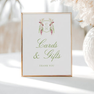 Poster Cartes et cadeaux de monogramme floral en cascade