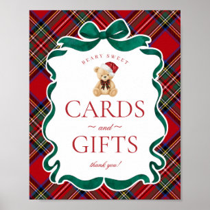 Poster Cartes et cadeaux de Noël avec motif tartan rouge 