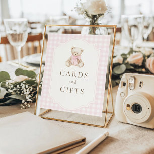 Poster Cartes et cadeaux de nounours à carreaux roses