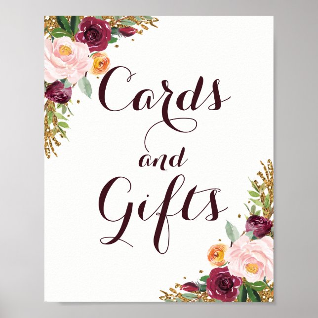Poster Cartes Et Cadeaux De Parties scintillant Florale D (Devant)