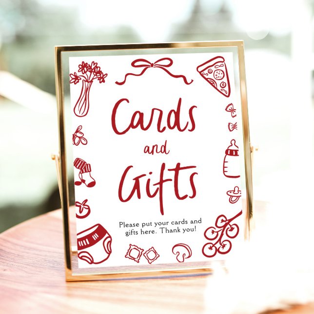 Poster Cartes et cadeaux de pizza italiennes à la main (Modern Hand Drawn Italian Pizza Cards and Gifts Sign)