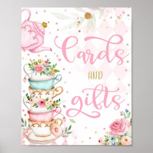 Poster Cartes et cadeaux de thé floral rose et or