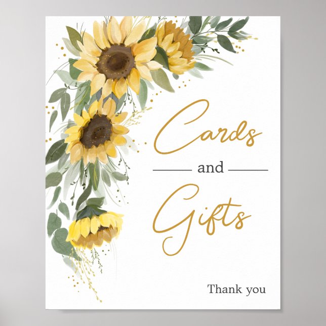 Poster Cartes et cadeaux de tournesol de verdure d'aquare (Devant)