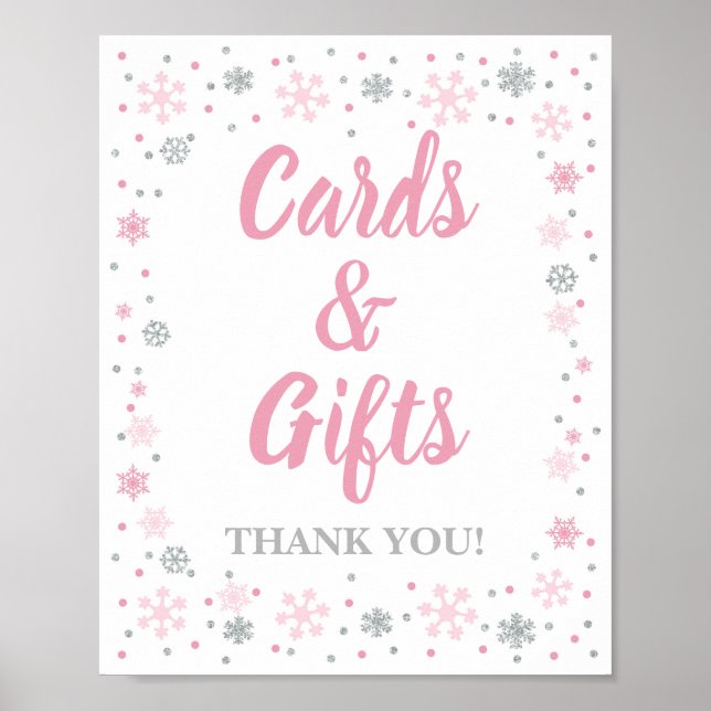 Poster Cartes et cadeaux d'hiver Signe Pink & Silver Snow (Devant)