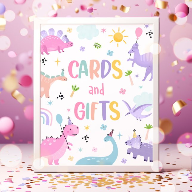 Poster Cartes Et Cadeaux Dinosaures Roses Anniversaire (Créateur téléchargé)