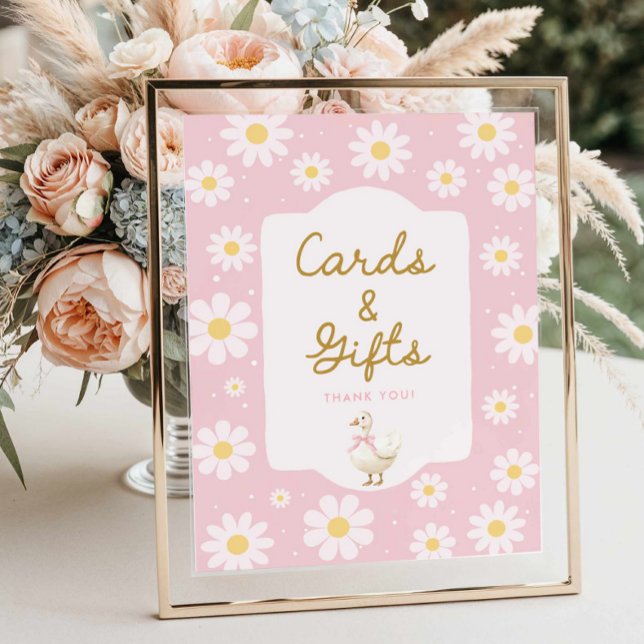 Poster Cartes et cadeaux d'oie et de marguerite rose (Pink Silly Goose Cards and Gifts Sign)