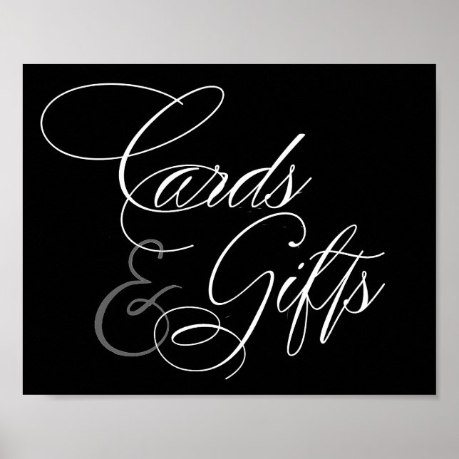 Poster Cartes et cadeaux élégants Script blanc | Panneau  (Devant)