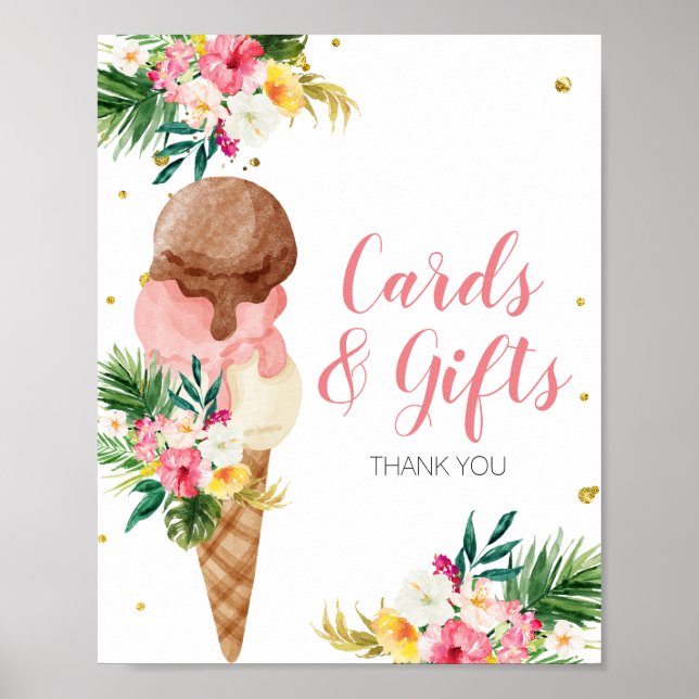Poster Cartes et Cadeaux Fleuris de Crème Glacée Tropical (Devant)